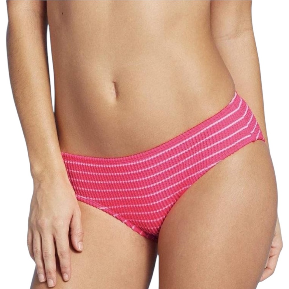 NWT Xhilaration Hot Pink and White Striped Textured Hipster Cheeky Bikini Bottom